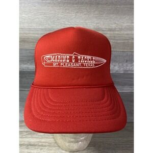 Vintage Marine & Tackle Mt Pleasant Texas Trucker Hat Red Mesh Snapback Cap